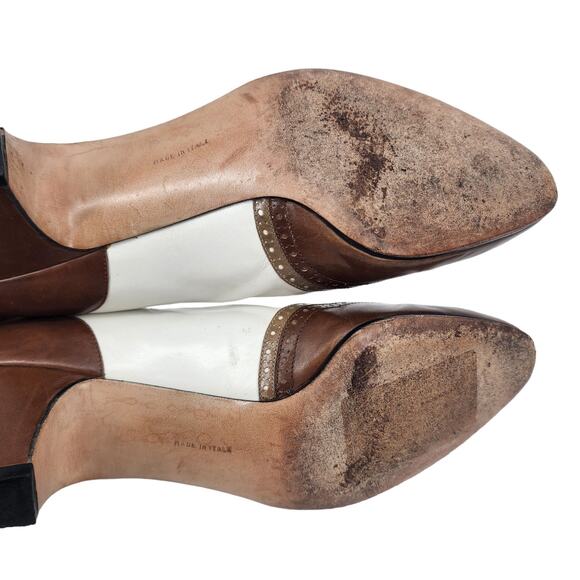 Salvatore Ferragamo Pumps Heels Shoes Slip On Wingtip White Brown Size 7.5 - Picture 3 of 6